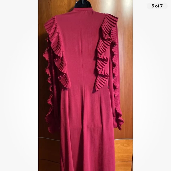 NWT CM.100 Midi Burgundy Dress with Ruffles Long Sleeves Size 8 - Picture 4 of 6